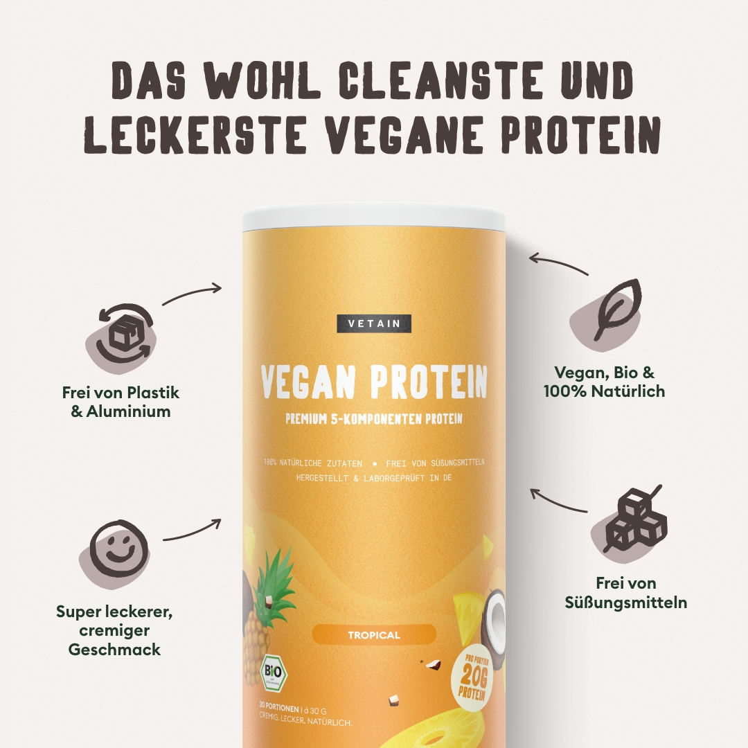 Vetain Vegan Protein Tropical vegan, Bio, frei von Süßungsmitteln