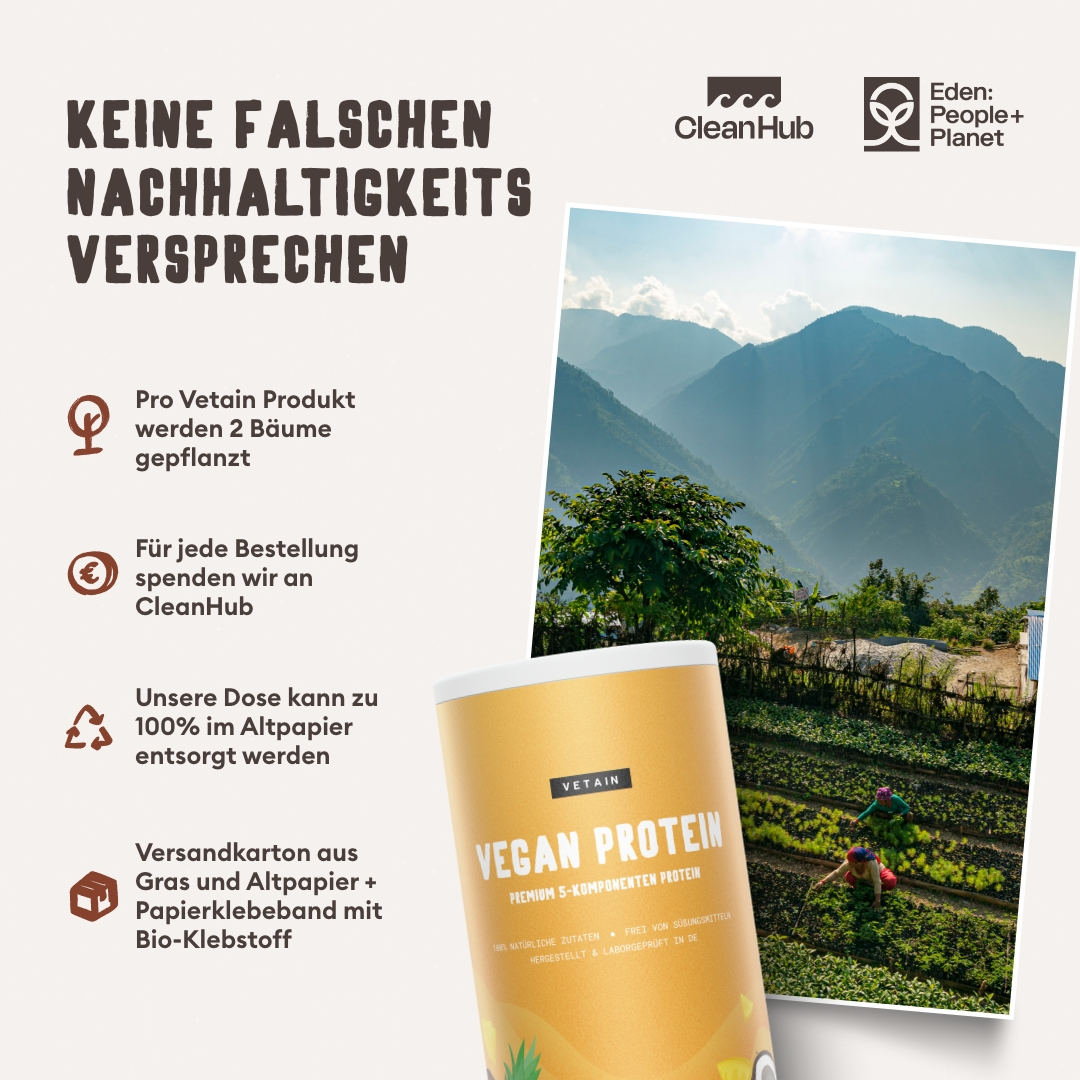 Vetain Vegan Protein Tropical Nachhaltigkeitsversprechen