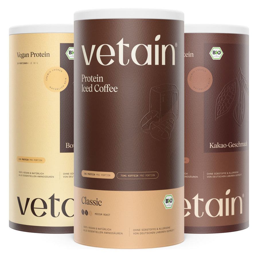 Vetain Bundle: Vegan Protein Vanille, Iced Coffee, Kakao