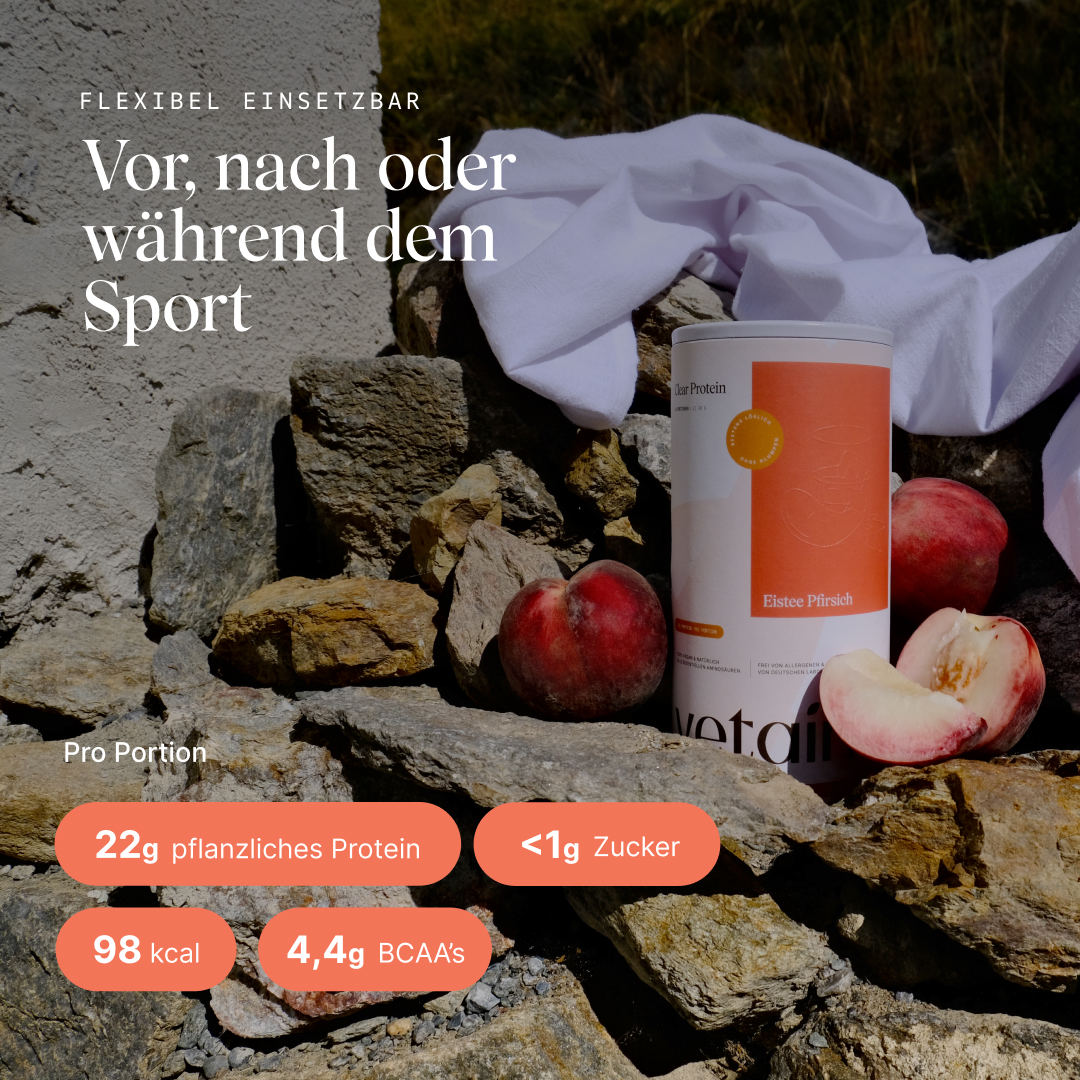 veganes Clear Protein Eistee Pfirsich: Einsatzmöglichkeiten, Nährwertangaben pro Portion