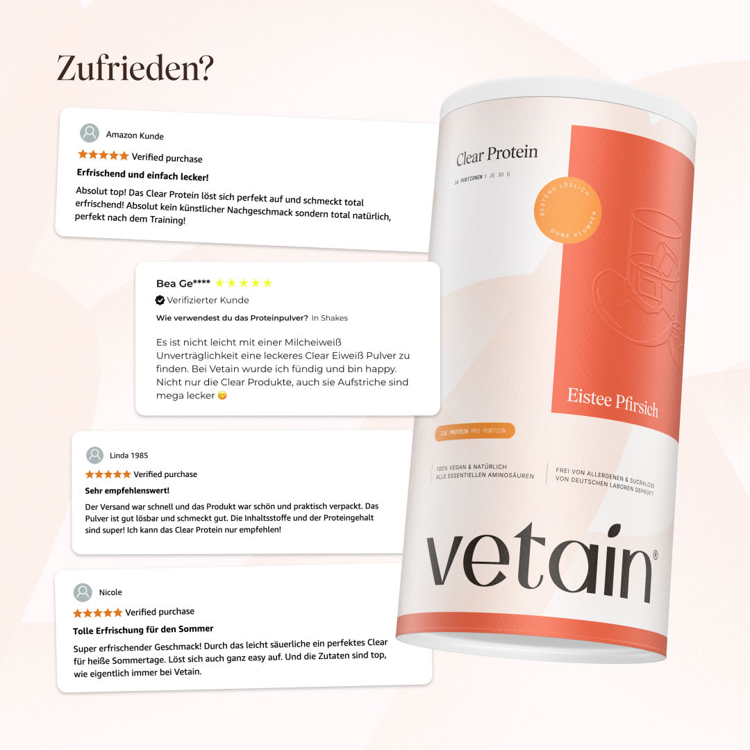 veganes Clear Protein Eistee Pfirsich: Positive Kundenbewertungen