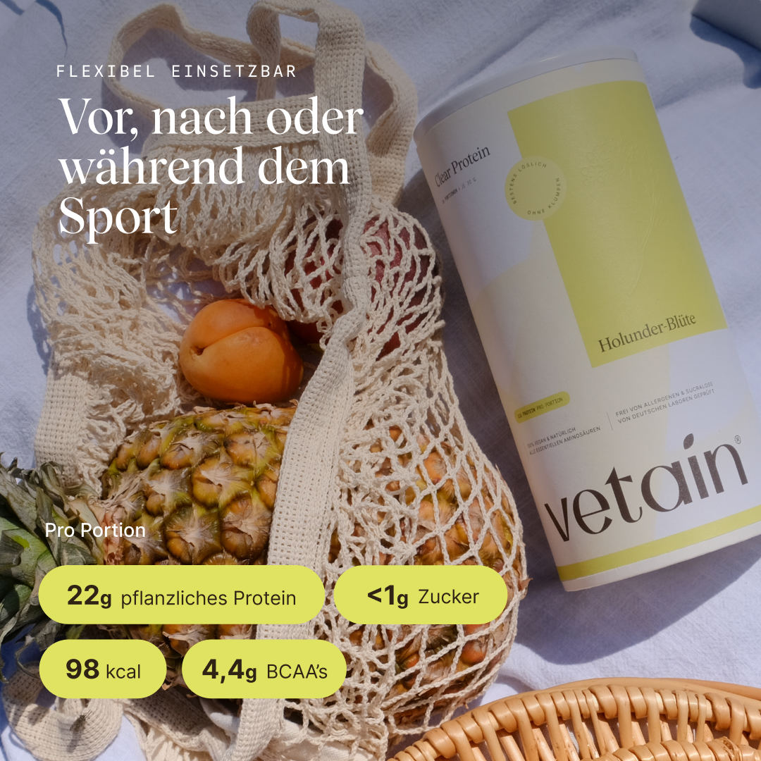 veganes Clear Protein Holunder-Blüte: Einsatzmöglichkeiten, Nährwertangaben pro Portion