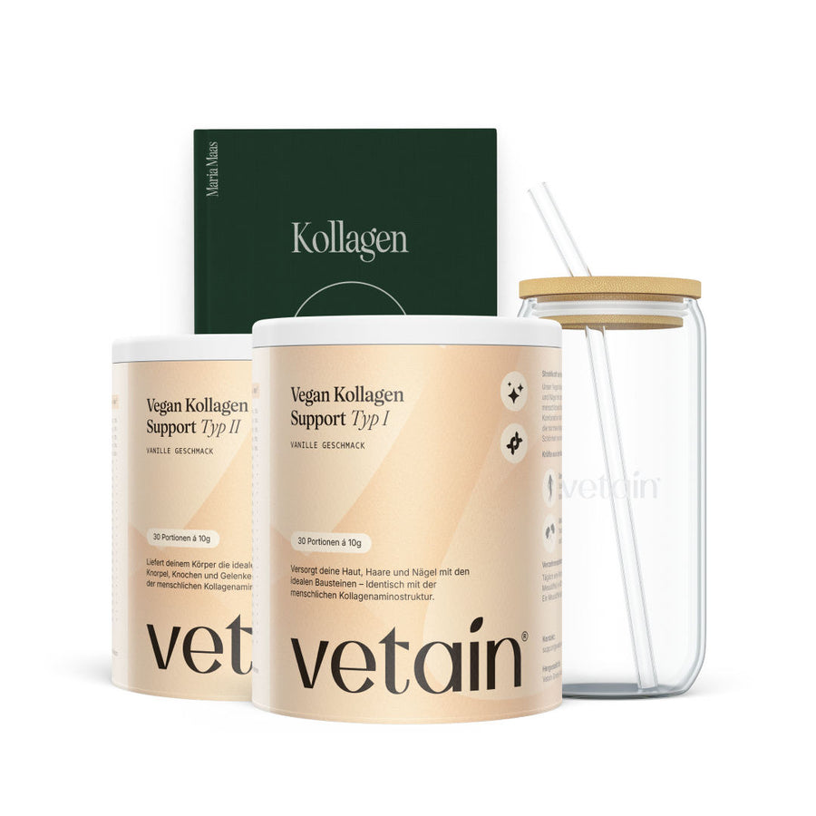 Vetains Kollagen-Bundle mit pflanzlichem Kollagen und gratis Trinkglas