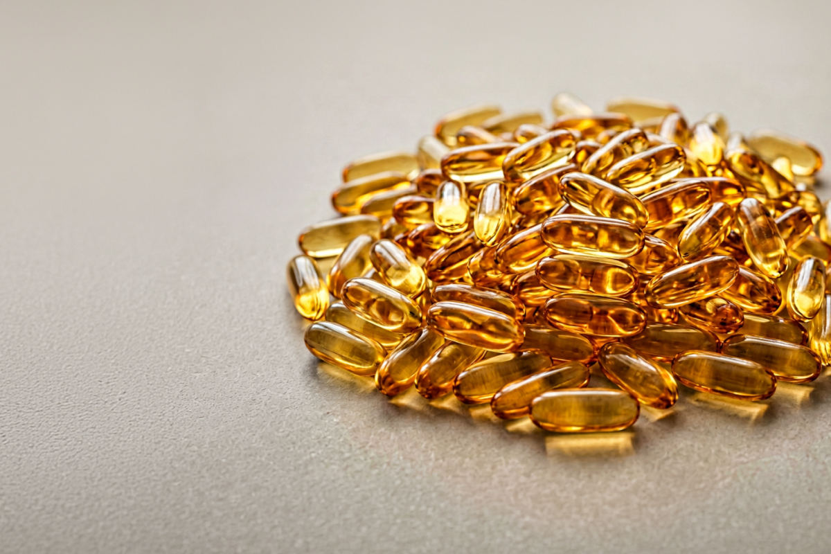 Omega 3 Kapseln auf einer neutralen Fläche