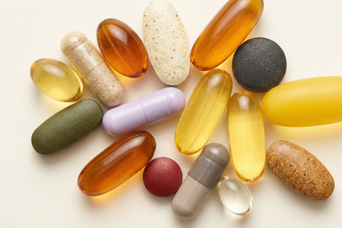 Verschiedene Kapseln und Tabletten die alle Vitamine darstellen sollen