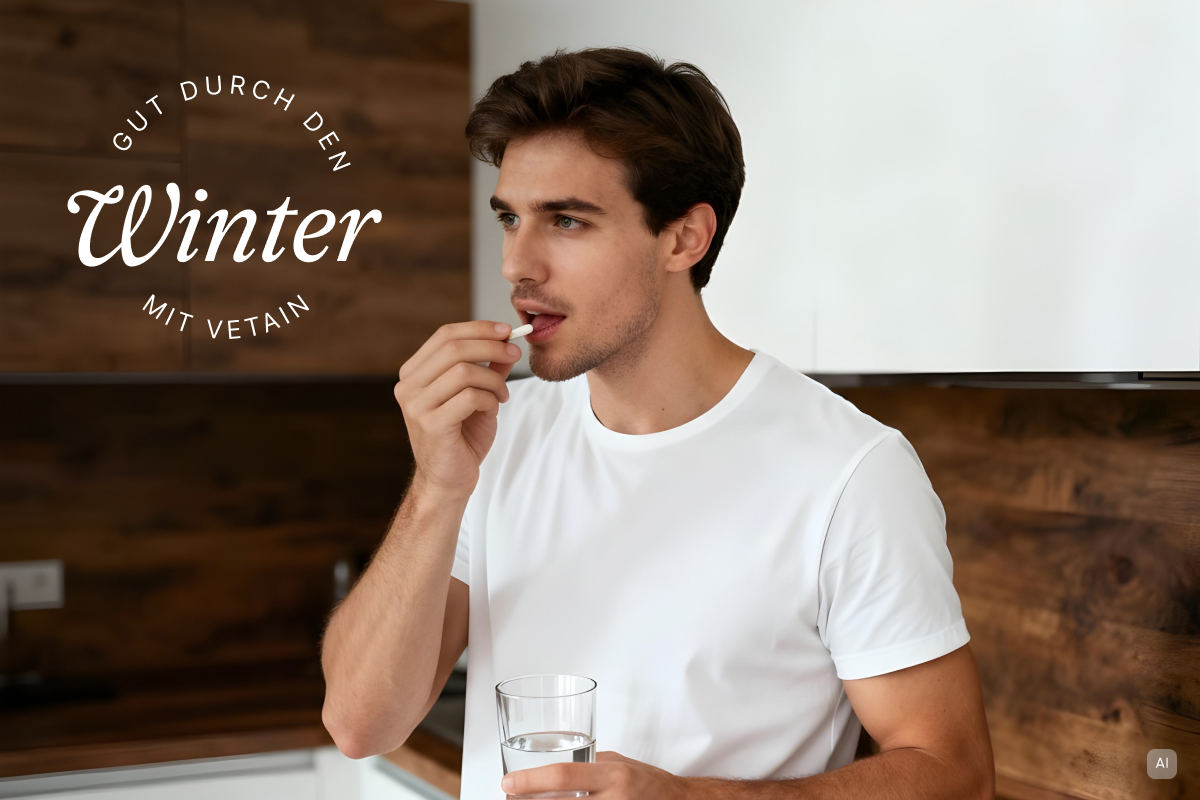 Mann nimmt Vitamine für das Immunsystem ein - Bild KI generiert