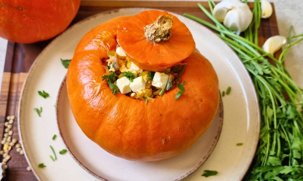 Veganer gefüllter Kürbis