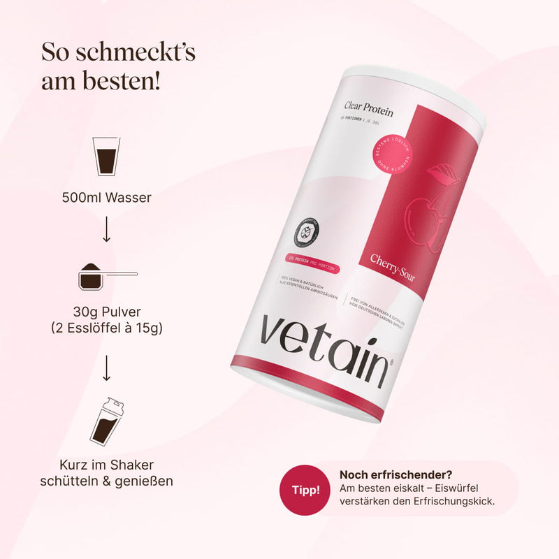 Zubereitung veganes Clear Protein Cherry-Sour mit Wasser und 30g Pulver