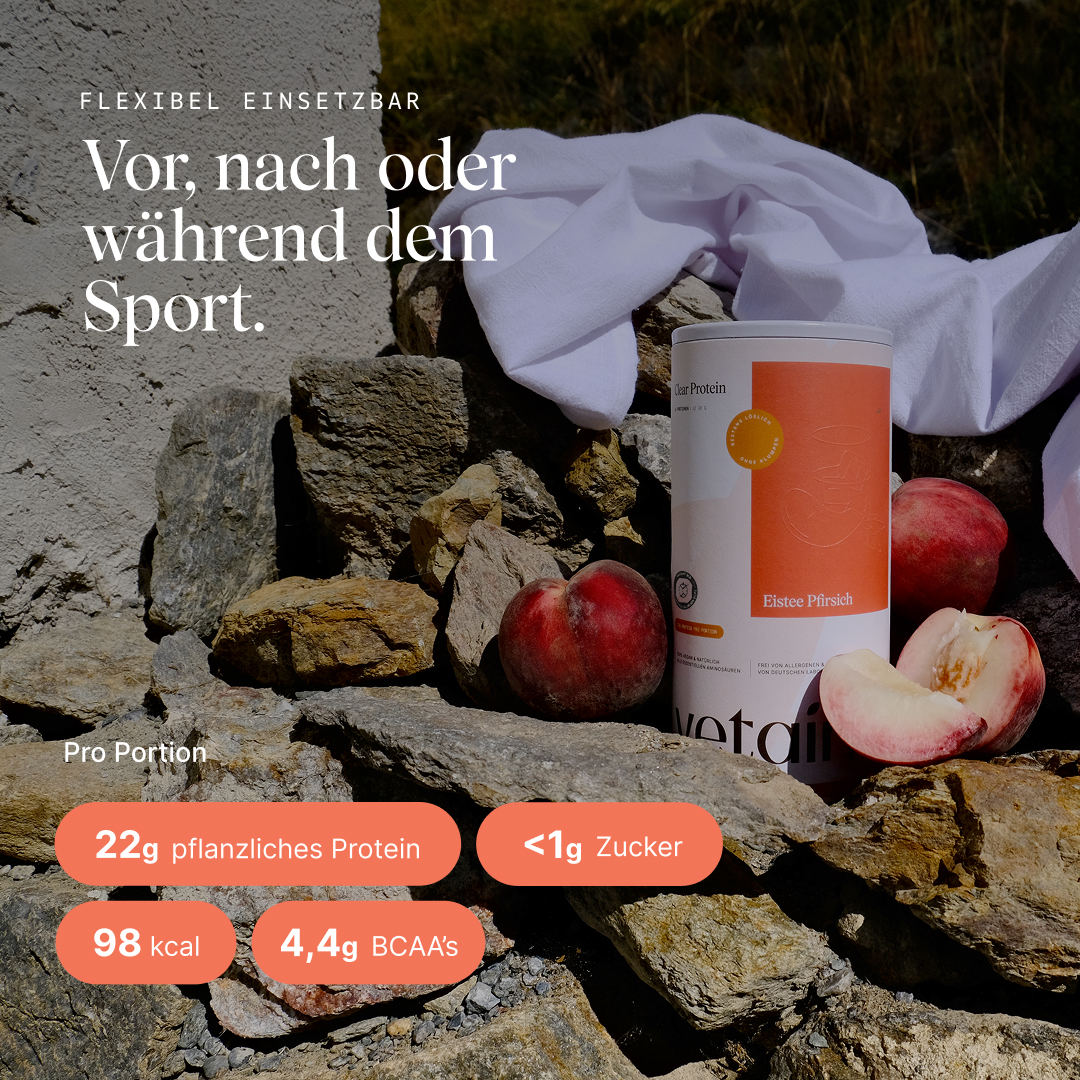 veganes Clear Protein Eistee Pfirsich: Einsatzmöglichkeiten, Nährwertangaben pro Portion