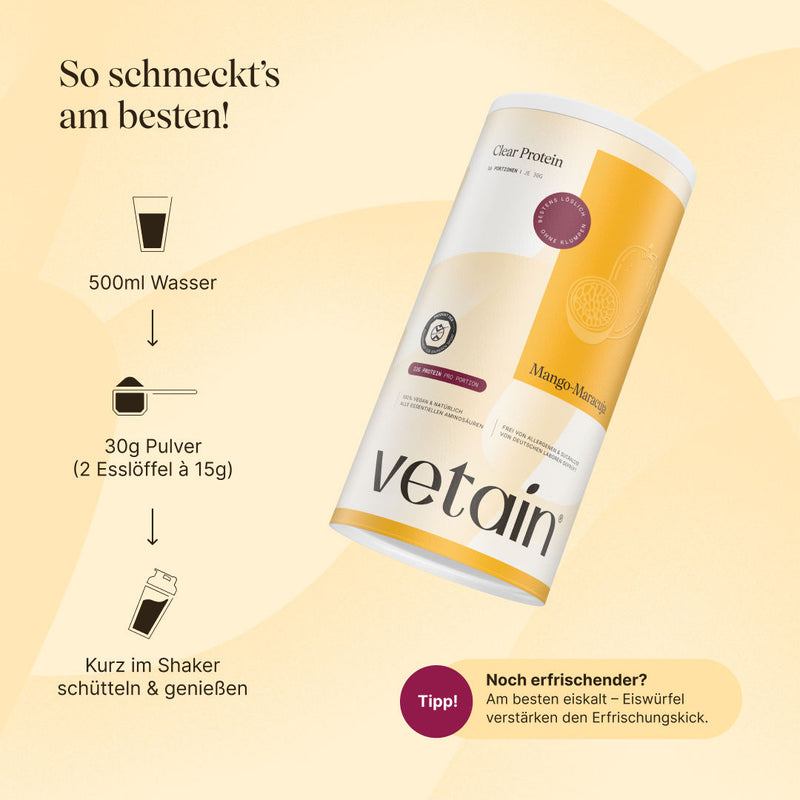 Zubereitung veganes Clear Protein Mango-Maracuja