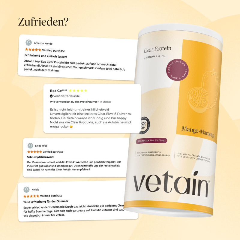 veganes Clear Protein Mango-Maracuja: Positive Kundenbewertungen