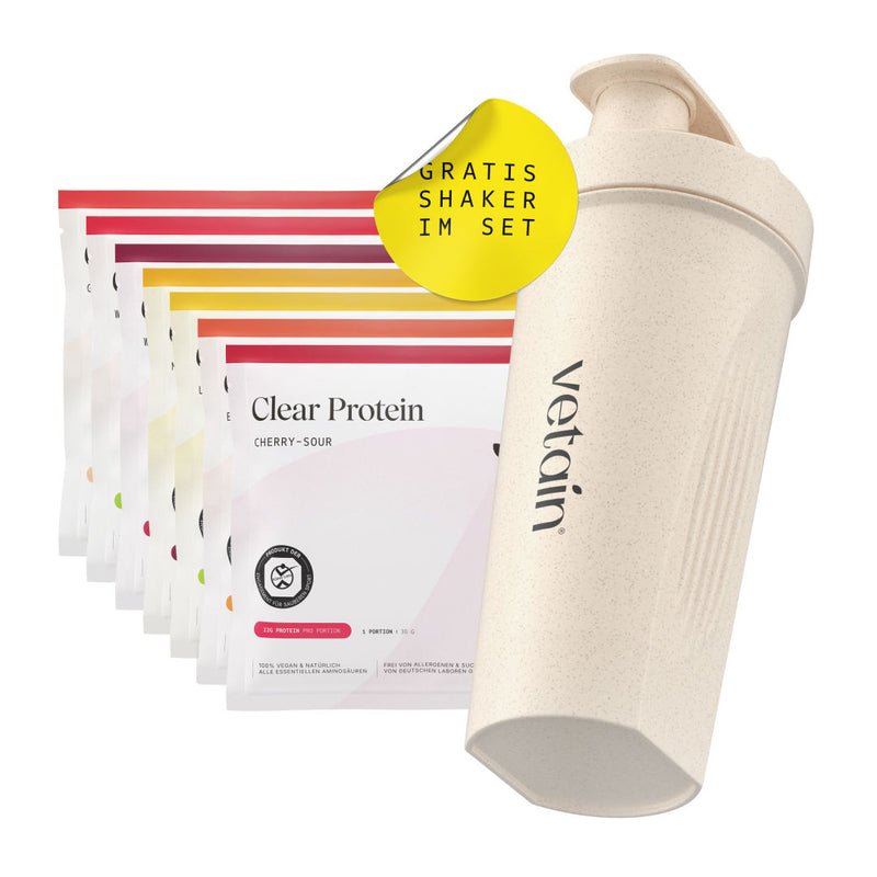 veganes Clear Protein Probierpaket mit Gratis Shaker
