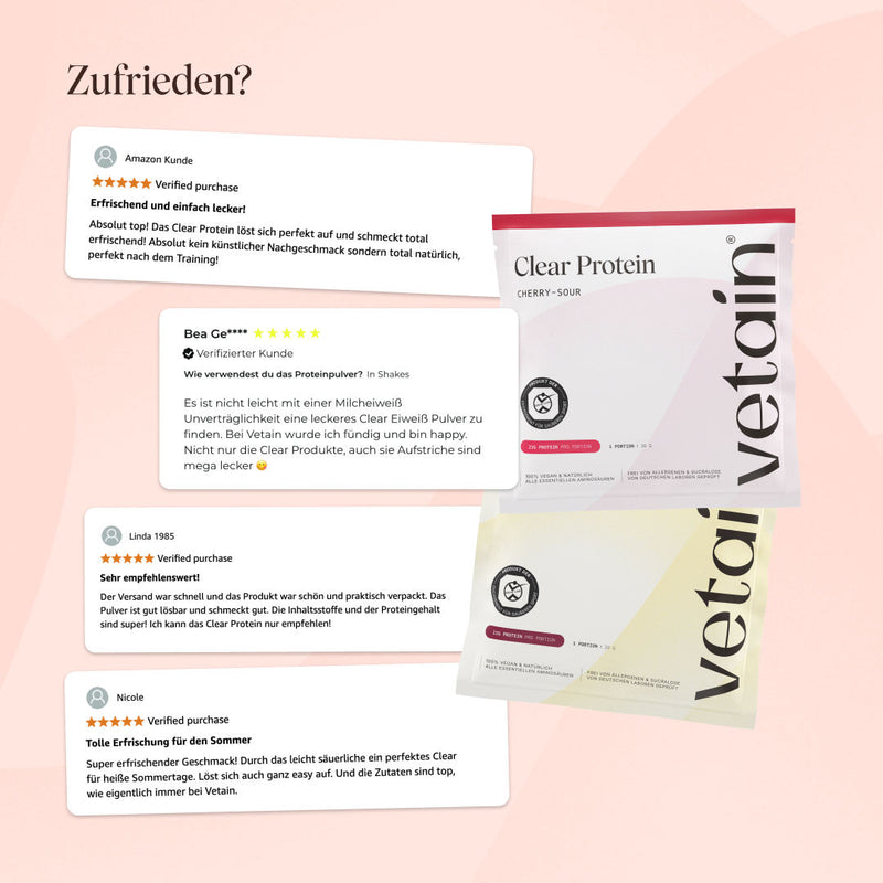 veganes Clear Protein Probierpaket: Positive Kundenbewertungen