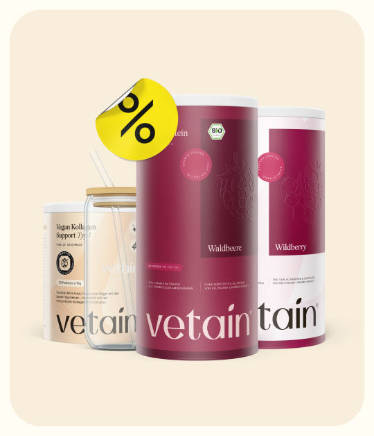Vetain veganes Kollagen neben Proteinpulver Waldbeere Dose und Clear Protein Wildberry. Sparen auf Bundles