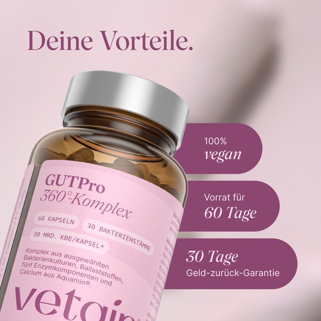 Vetain GUTPro 360°-Komplex 100% vegan, Vorrat für 60 Tage, 90 Tage Geld-zurück-Garantie