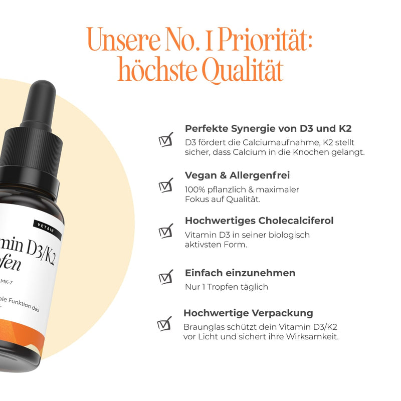  Beste Bioverfügbarkeit bei Vetain - Vitamin D3K2