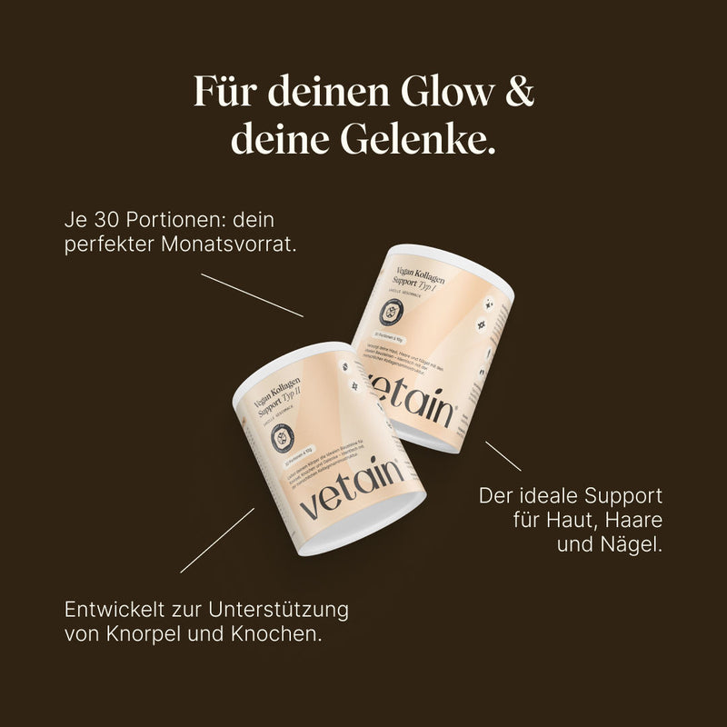 Vetain Infos Vegan Kollagen Support Typ 1 und Typ 2, je 30 Portionen, support für Haut, Haare und Nägel, entwickelt zur Unterstützung von Knorpel und Knochen
