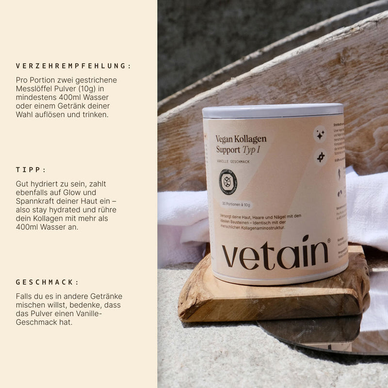 Vegan Kollagen Support Typ 1: Verzehrsempfehlung, Tipp und Infos zum Geschmack