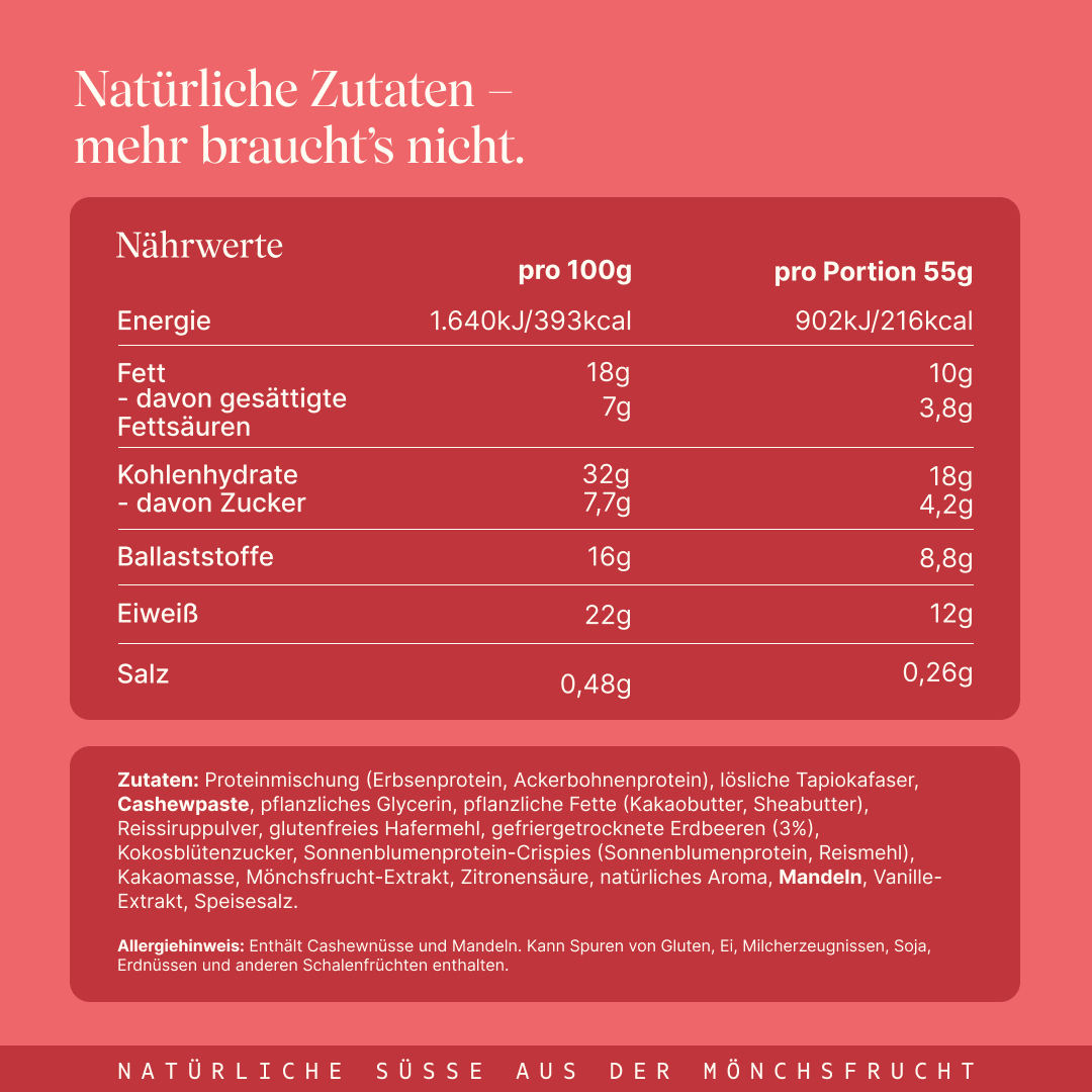 Crispy Proteinriegel von Vetain mit natürlichen Zutaten. Natürliche Süße aus Mönchsfrucht. Veganer Proteinriegel