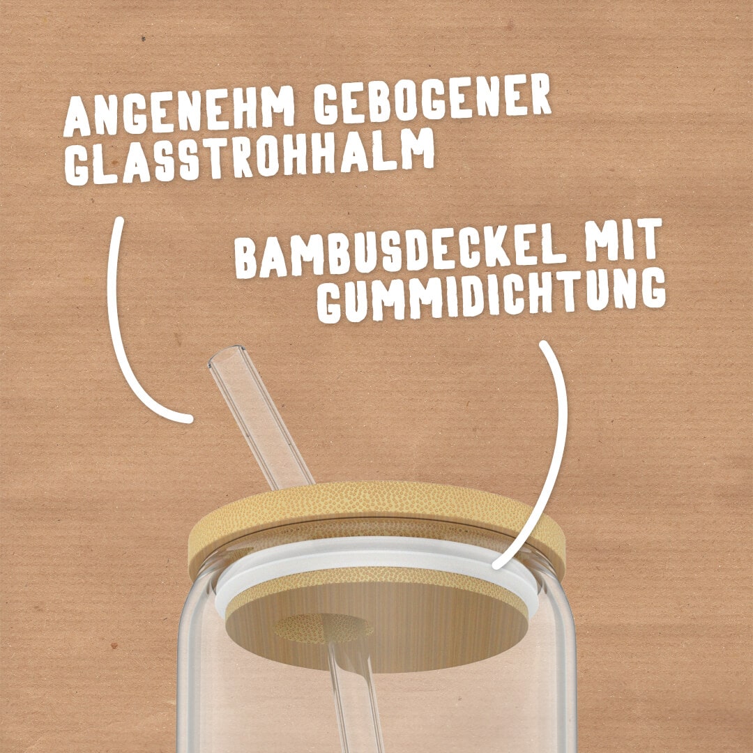 Glasstrohhalm und Bambusdeckel