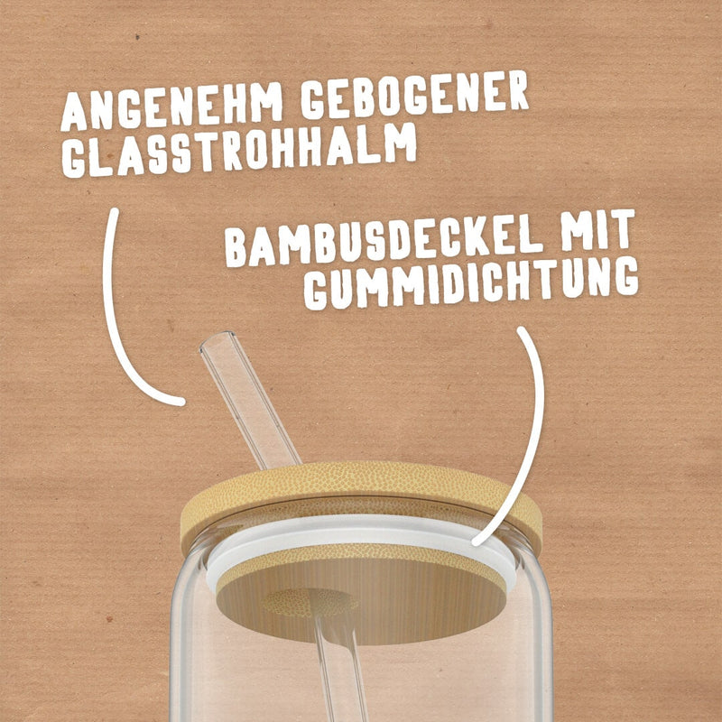 Glasstrohhalm und Bambusdeckel