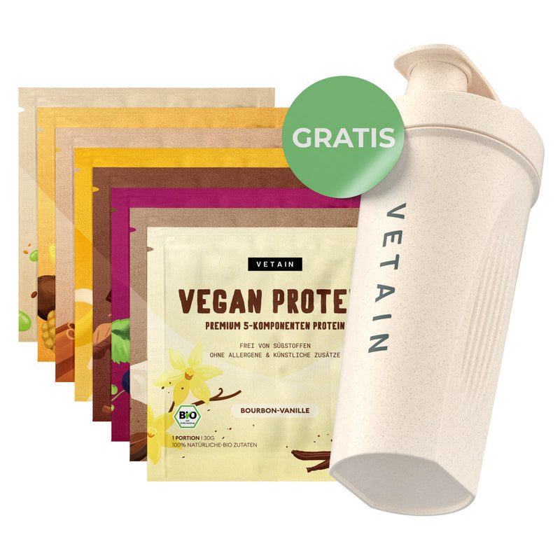 Vetain Vegan Protein Probierset mit gratis Bio-Shaker
