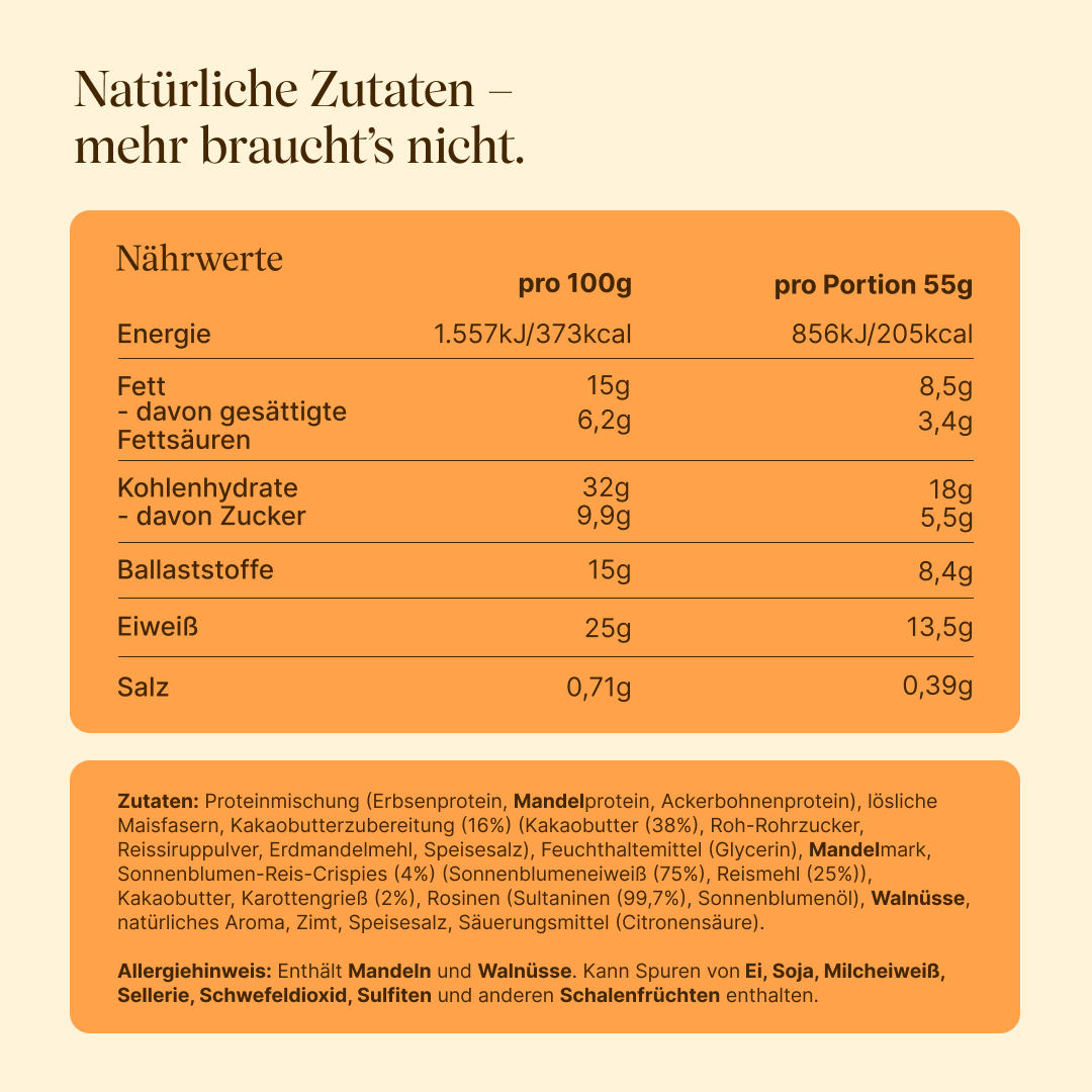 Crispy Proteinriegel von Vetain mit natürlichen Zutaten. Veganer Proteinriegel