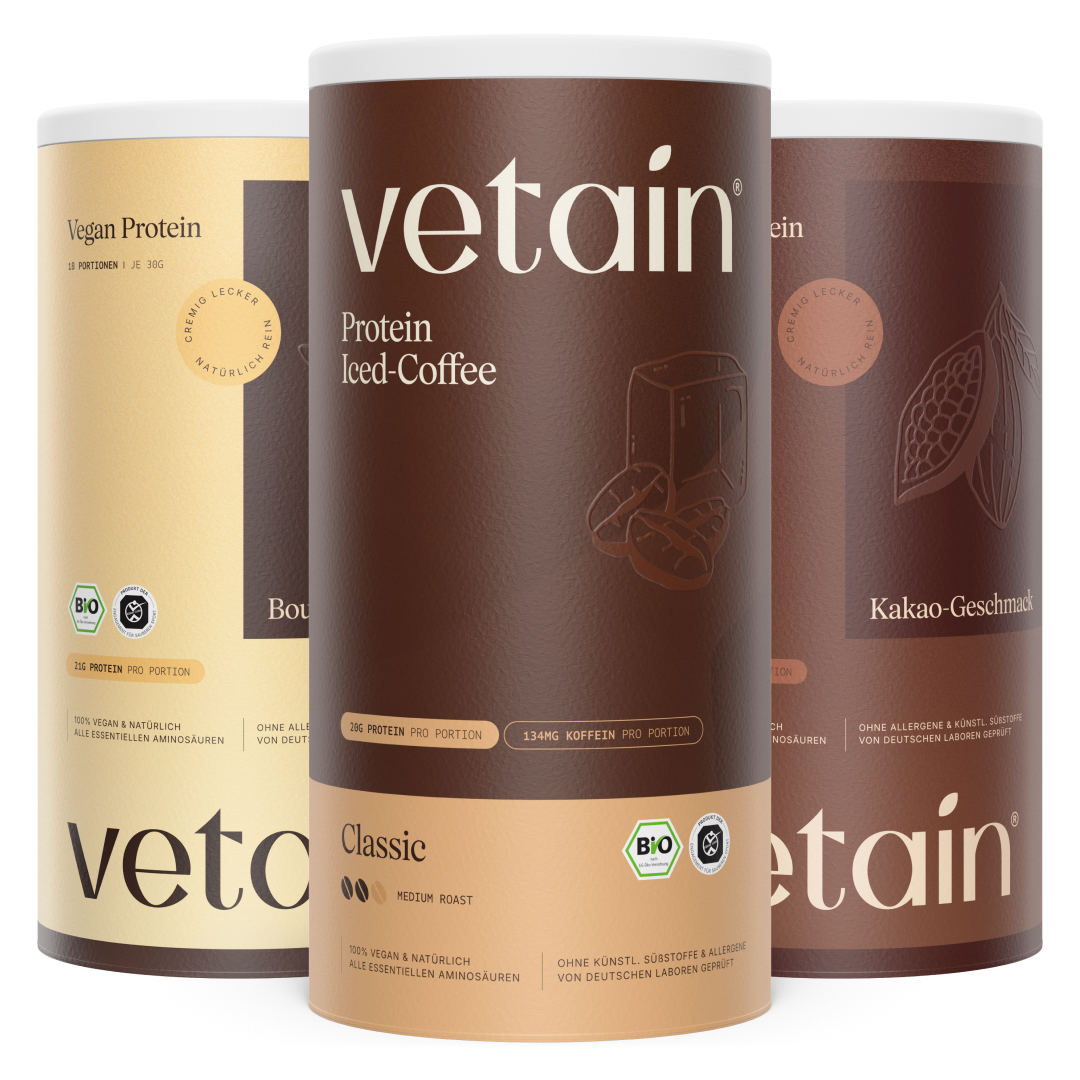 Vetain Bundle: Vegan Protein Vanille, Iced Coffee, Kakao