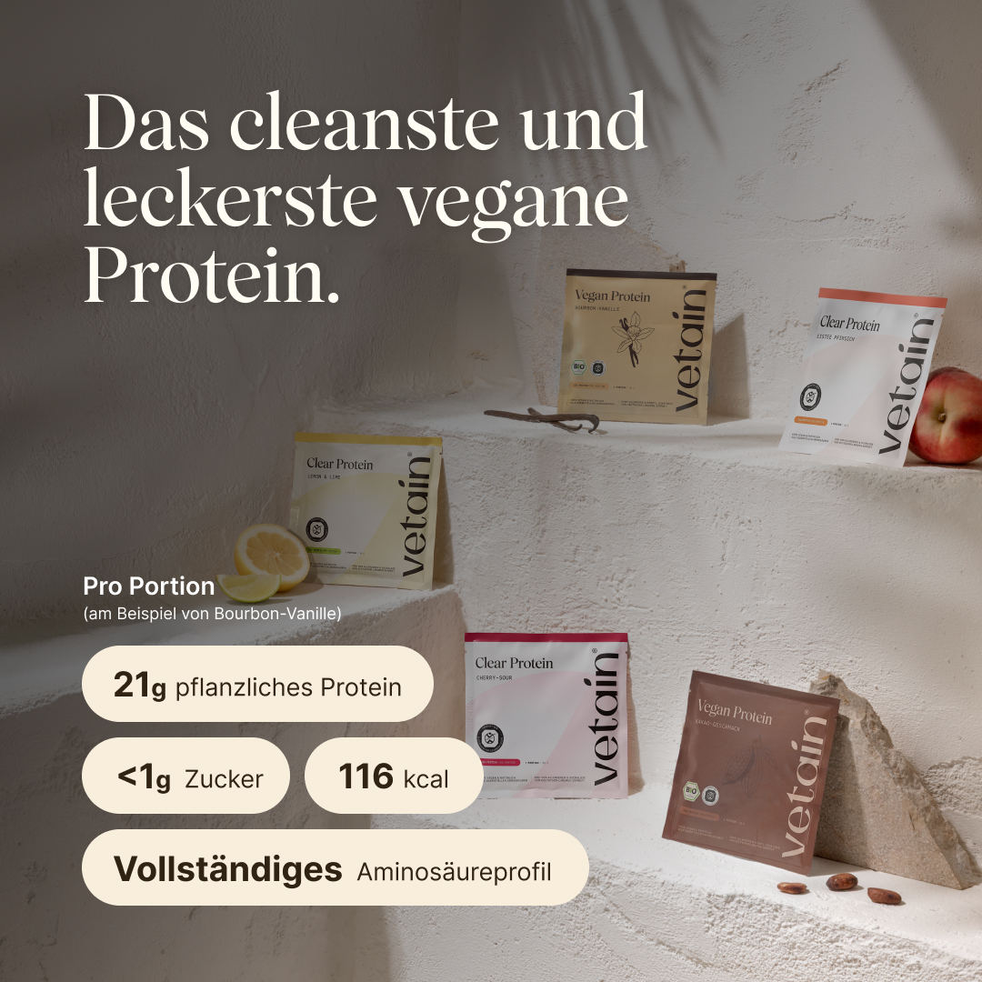 Vegan Protein Probierpaket: Das wohl cleanste und leckerste vegane Protein, Nährwertangaben pro Portion am Beispiel von Bourbon-Vanille