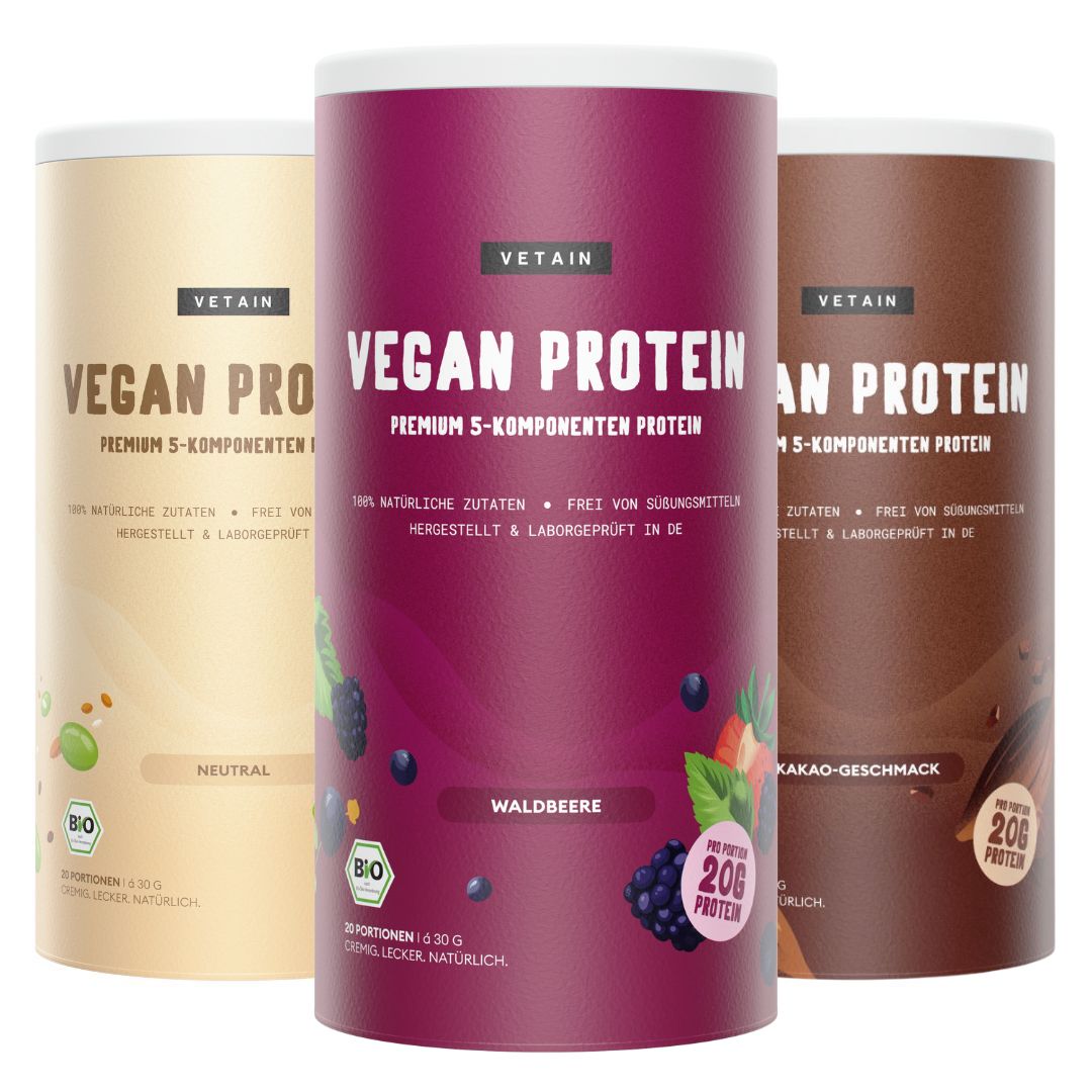 Vetain Bundle 3 vegan Proteins NEutral, Waldbeere, Kakao-Geschmack