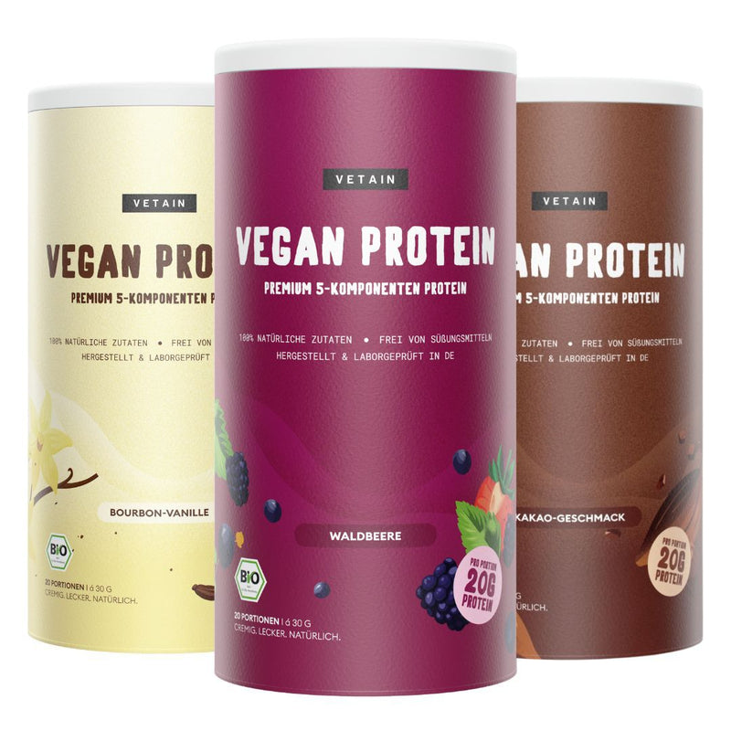Vetain Bundle 3 vegan Proteins Vanille, Waldbeere, Kakao-Geschmack
