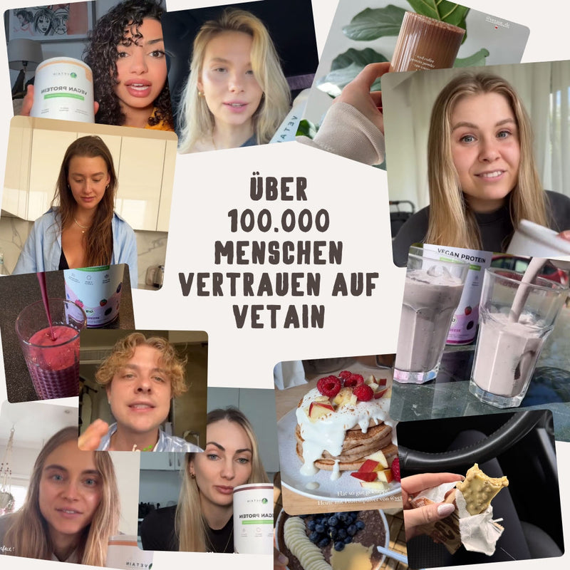 Vetains Community mit über 100.000 Menschen, Influencer abgebildet wie Jonas Ems, Marias Kitchenstories und mehr