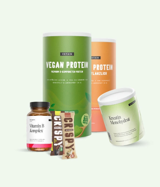 Vetain vegan Protein, Kreatin Monohydrat, Vitamin B Komplex, veganer Proteinriegel