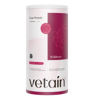 Vetain Clear Protein Wildberry Dose freigestellt (16 Portionen à 30 g, 22 g Protein pro Portion), 100 % vegan, frei von Allergenen & Sucralose.