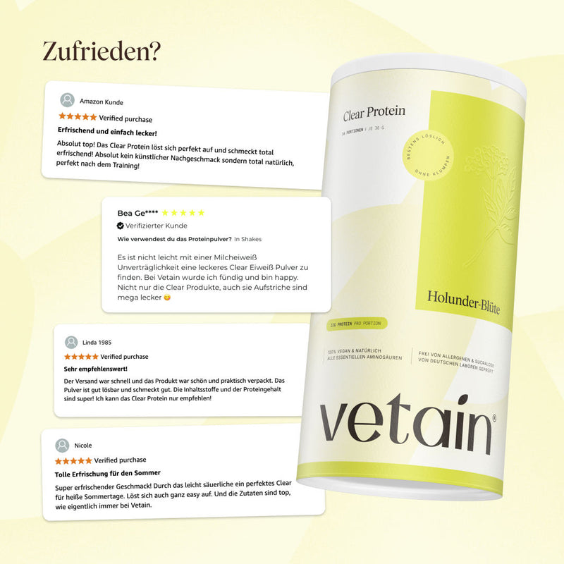 veganes Clear Protein Holunder-Blüte: Positive Kundenbewertungen
