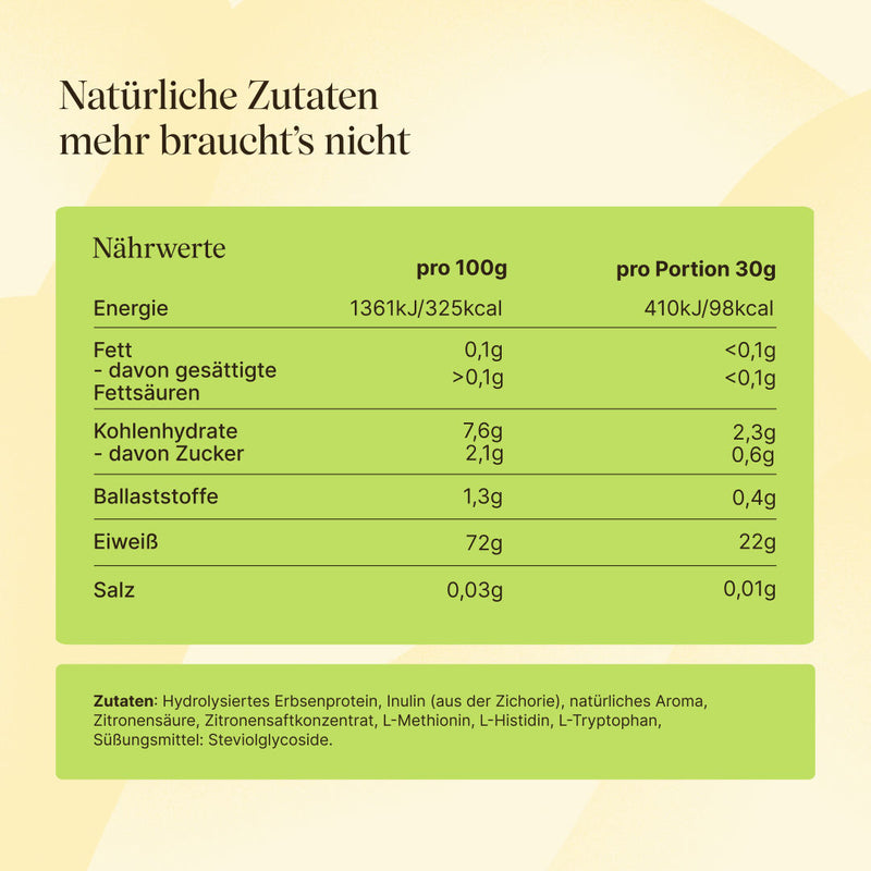 Nährwerttabelle und Zutaten von veganem Clear Protein Lemon & Lime