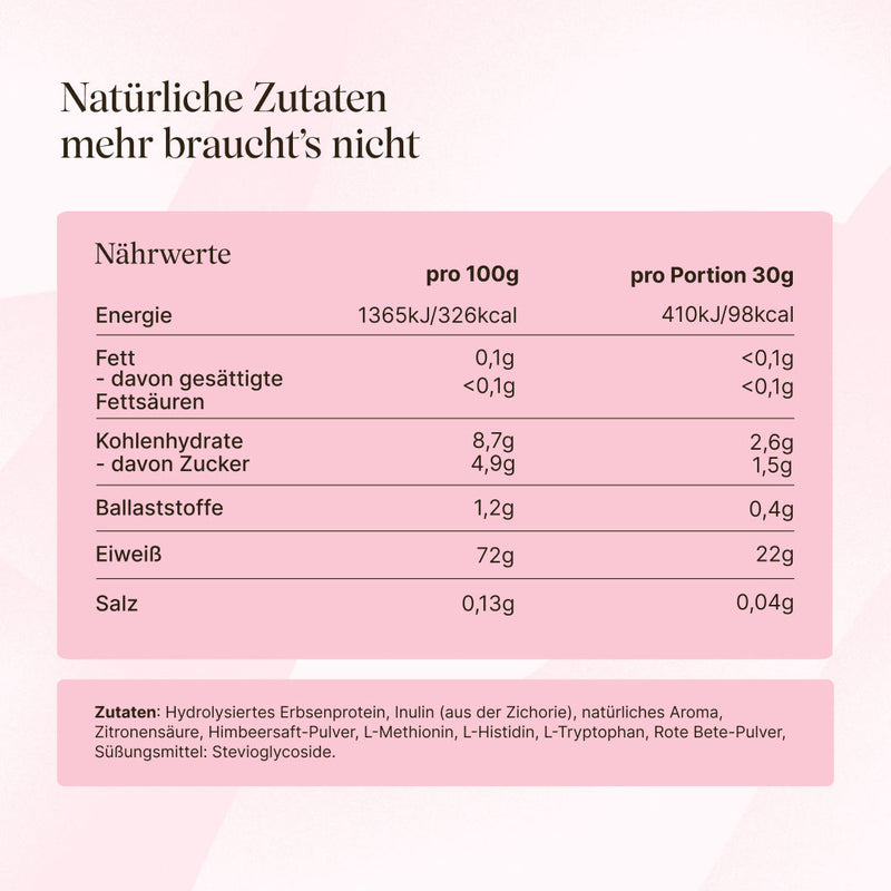 Nährwerttabelle und Zutaten von veganem Clear Protein Wildberry