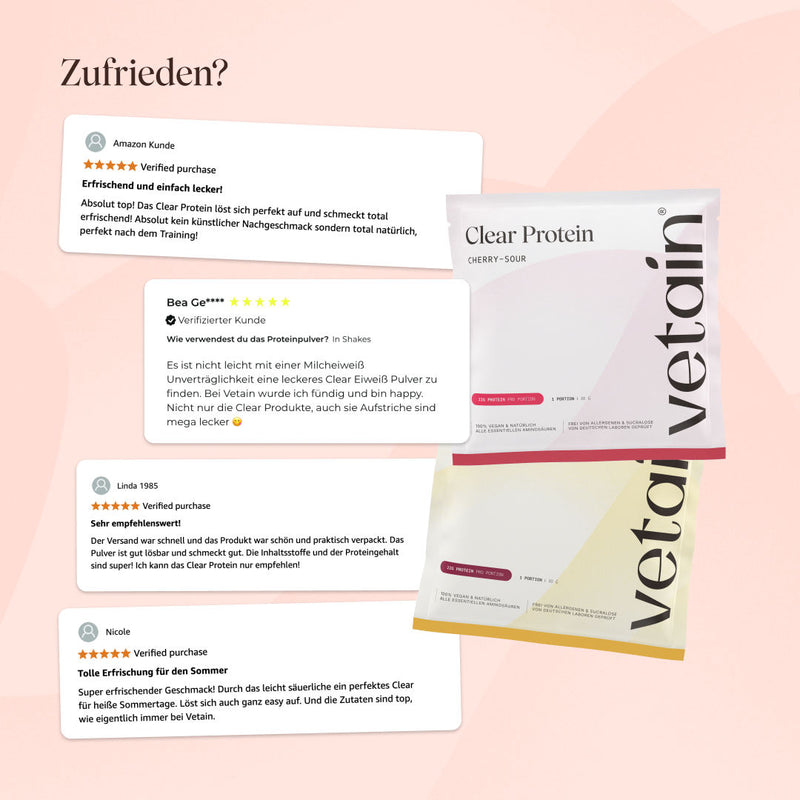 veganes Clear Protein Probierpaket: Positive Kundenbewertungen