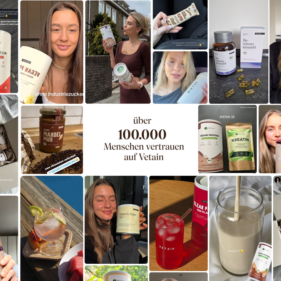 Vetain Family mit über 100.000 Menschen. Abbildung von Kund:innen und Vetain Produkten