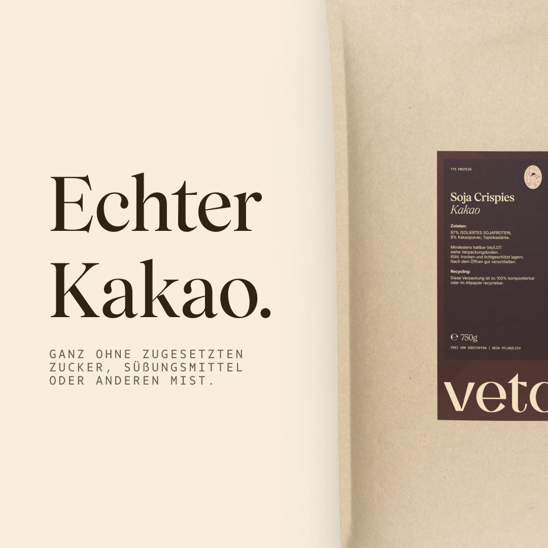 Vetain Sojacrispies mit echtem Kakao, ganz ohne zugesetzten Zucker, Süßungsmittel oder anderen Mist
