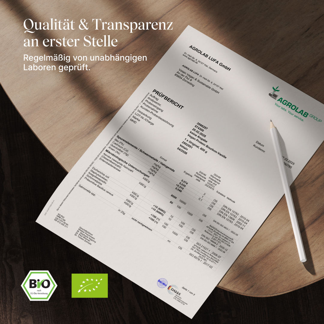 Laboranalysen bei Vetain, regelmäßig und unabhängig. Qualität & Transparenz an erster Stelle. Bio Zertifizierung bei Vetain
