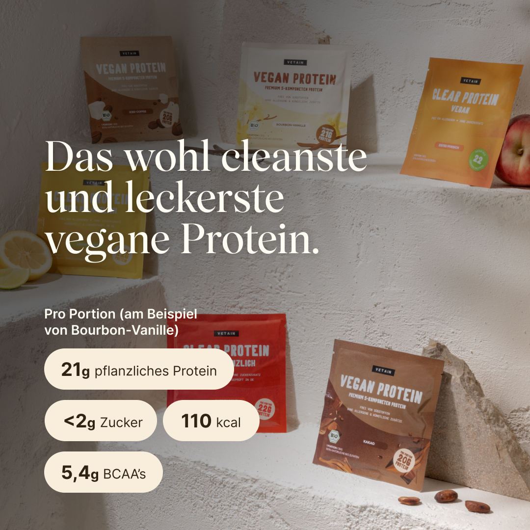 Vegan Protein Probierpaket: Das wohl cleanste und leckerste vegane Protein, Nährwertangaben pro Portion am Beispiel von Bourbon-Vanille