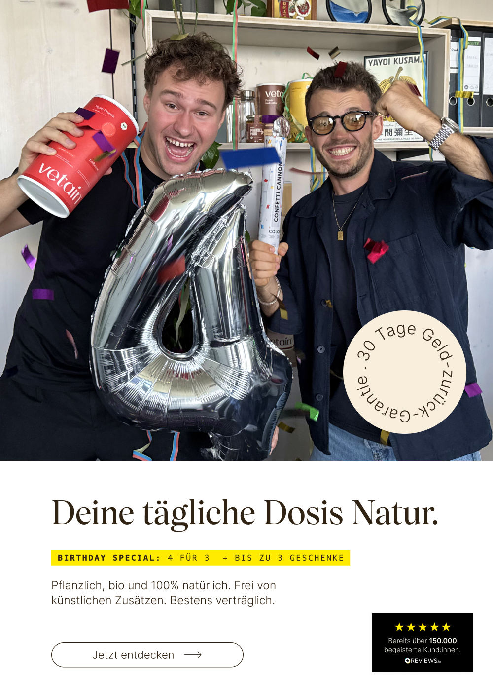 Vetain Birthday Sale - vegane Proteinpulver, Proteinriegel und Supplements