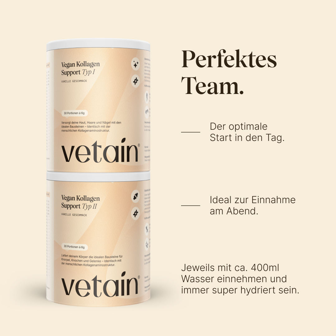Vegan Kollagen Support Typ 1 und Typ 2: Einnahme Infos