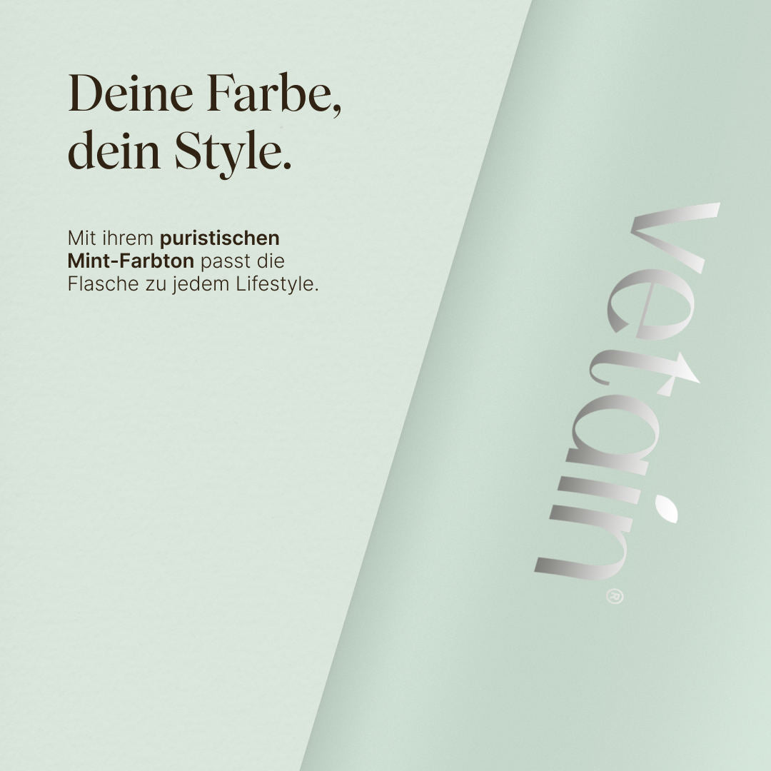 Vetains Edelstahl Trinkflasche mit puristischen Mint-Farbton