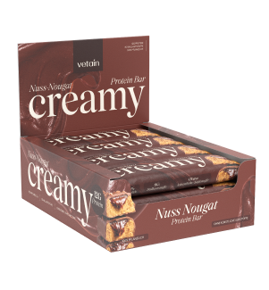 Geöffnete 12er-Displaybox „Nuss-Nougat Creamy Protein Bar