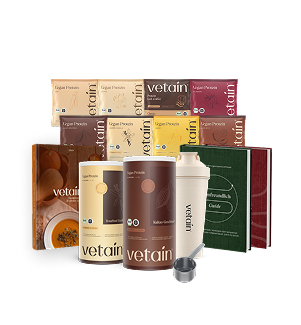 Vetain 30 Tage Herbst-Starterset – Proben, zwei Protein-Dosen, Bio-Shaker, Scoop und eBooks, freigestellt.