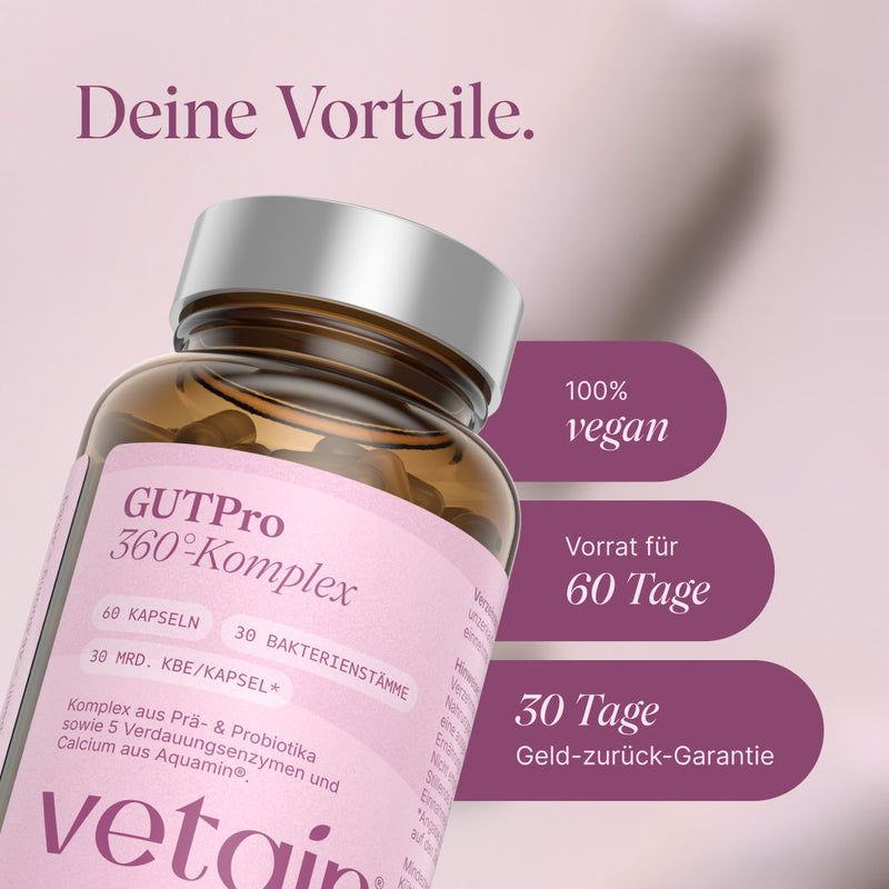 Vetain GUTPro 360°-Komplex 100% vegan, Vorrat für 60 Tage, 90 Tage Geld-zurück-Garantie