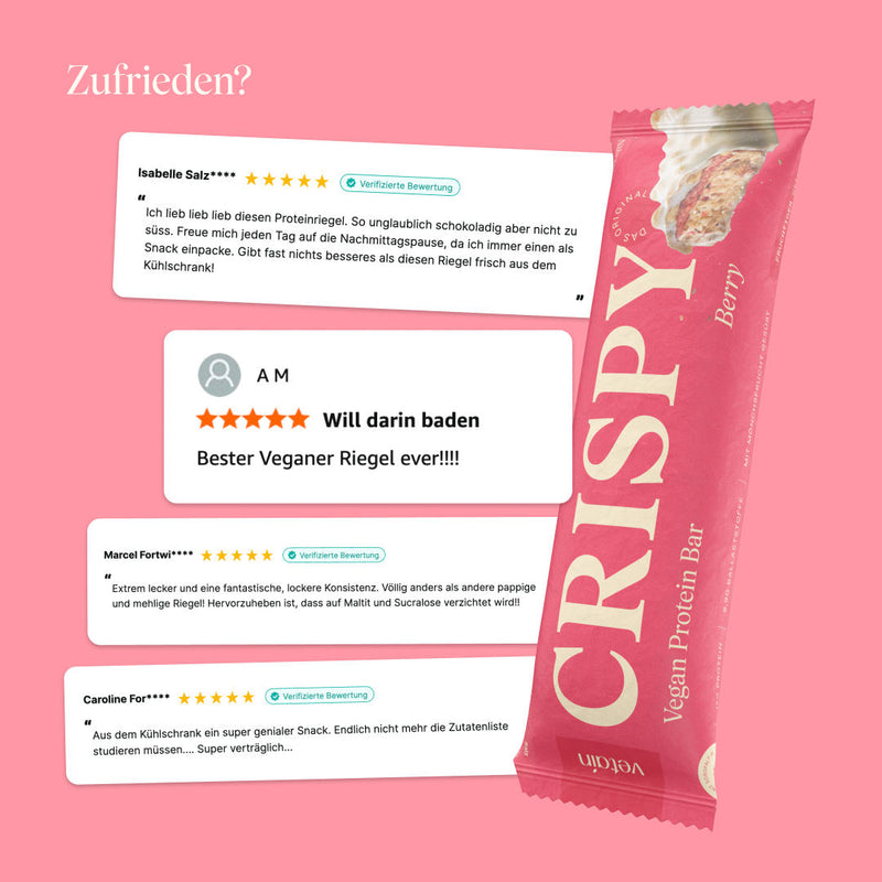 Vetain Crispy Proteinriegel Berry glückliche Kund:innen Bewertungen