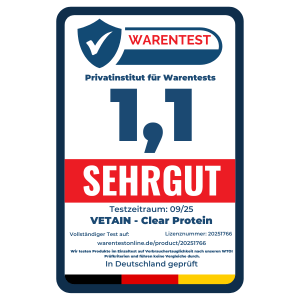 Warentest Siegel veganes Clear Poteinpulver von Vetain